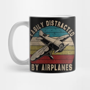 Easily Distracted By Airplanes Retro Airplane Funny Pilot Mug